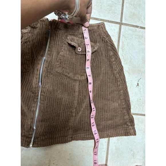 Y2K Vintage Onfire Courdroy Skirt Brown Women's Medium Pockets Zip Front Cotton - Picture 5 of 7